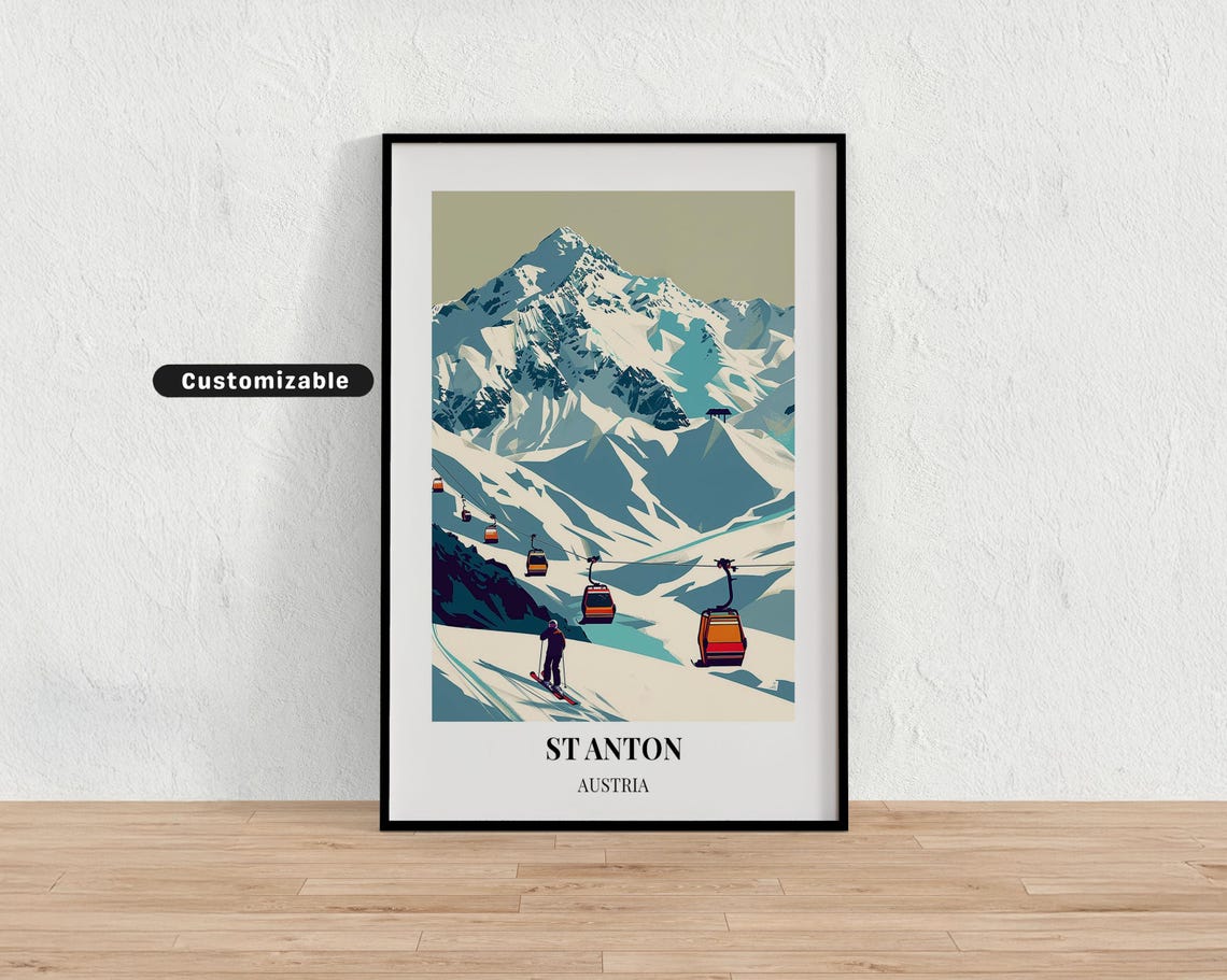 St Anton Austria Gondola Ski Resort Retro Vintage Travel Poster