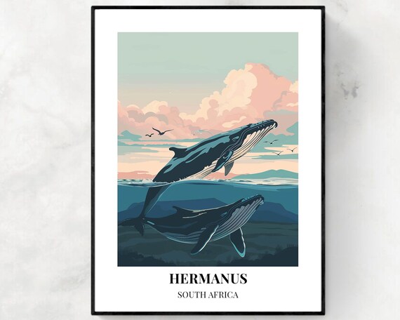 Whale Watching Travel Print Wall Art Hermanus South Africa City Print Whale Watching Travel Gift Whale Watching Poster Travel Gift