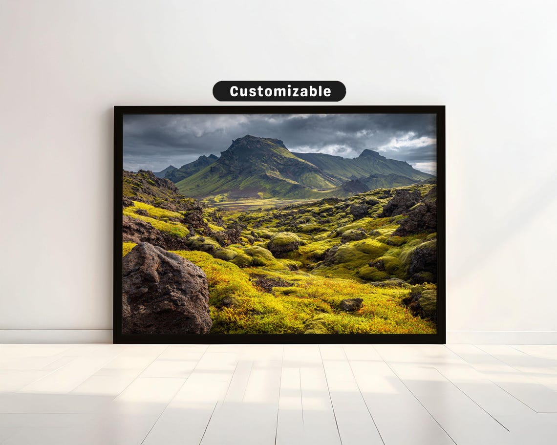 Icelandic Volcano Moss Lava Landscape Dramatic Nature Poster