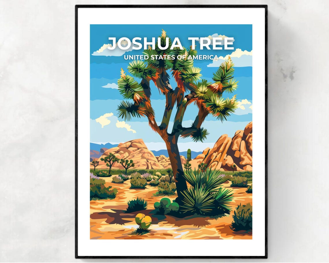 Joshua Tree Desert Sunset Full Bleed Top Text Scenic Travel Poster