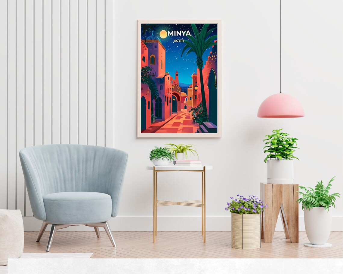 Jerusalem Dome of the Rock Old City Night Skyline Moon Travel Poster - Image 2