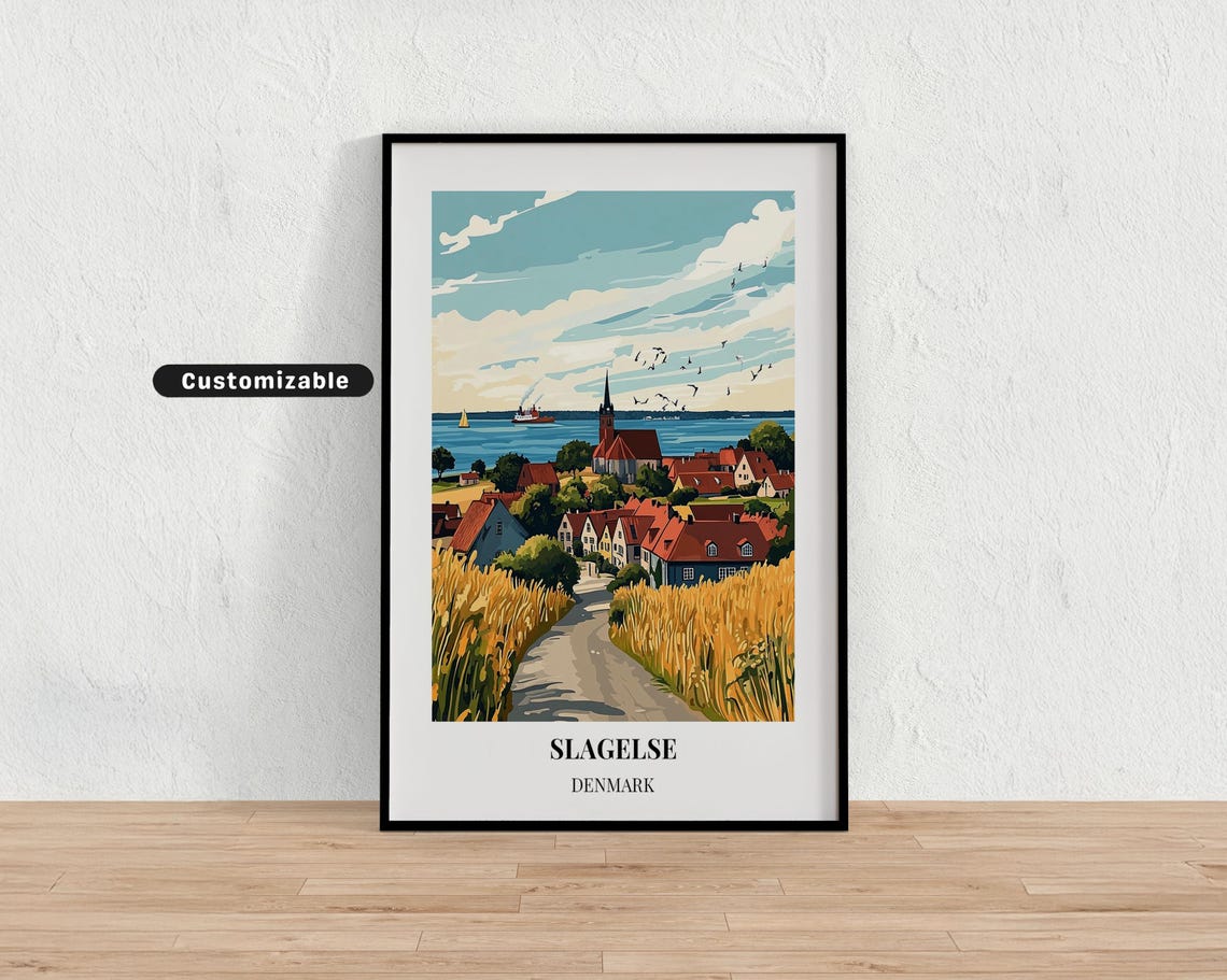 Slagelse Denmark Hilltop Village Golden Fields Sea View Poster