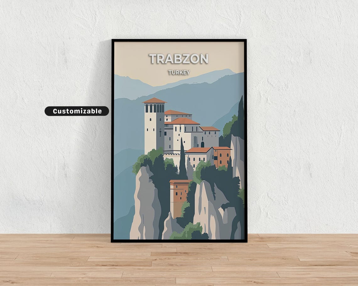Trabzon Turkey Cliffside Monastery Mountain Peaks Travel Poster