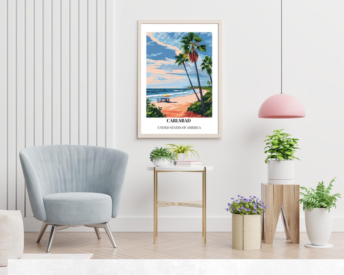 Carlsbad California Beach Palm Trees Sunset Style Travel Poster - Image 2