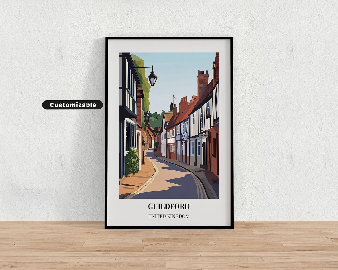 Guildford United Kingdom Historic Tudor High Street Travel Poster