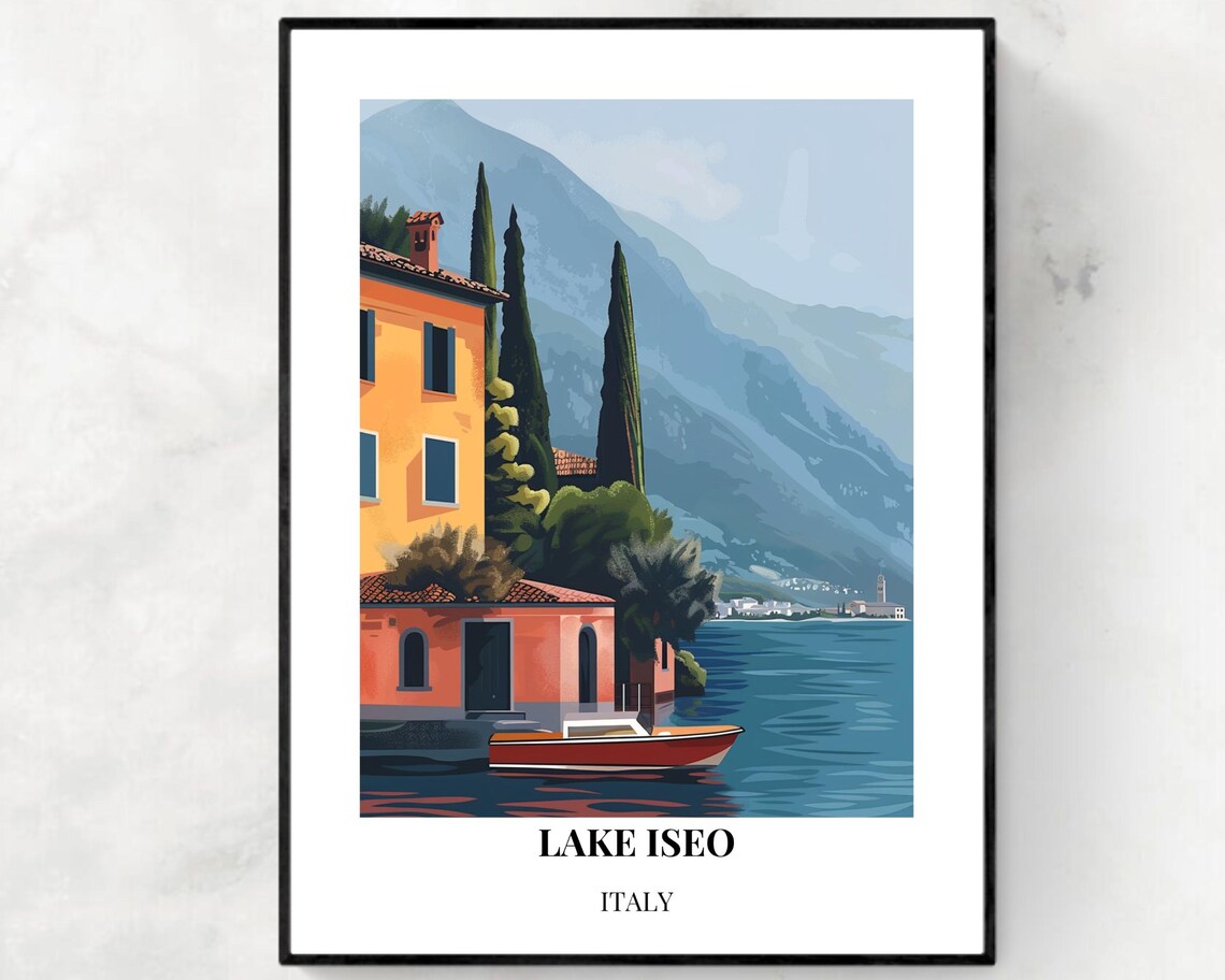 Lake Iseo Italy Lakeside Villa Cypress Minimalist Travel Poster