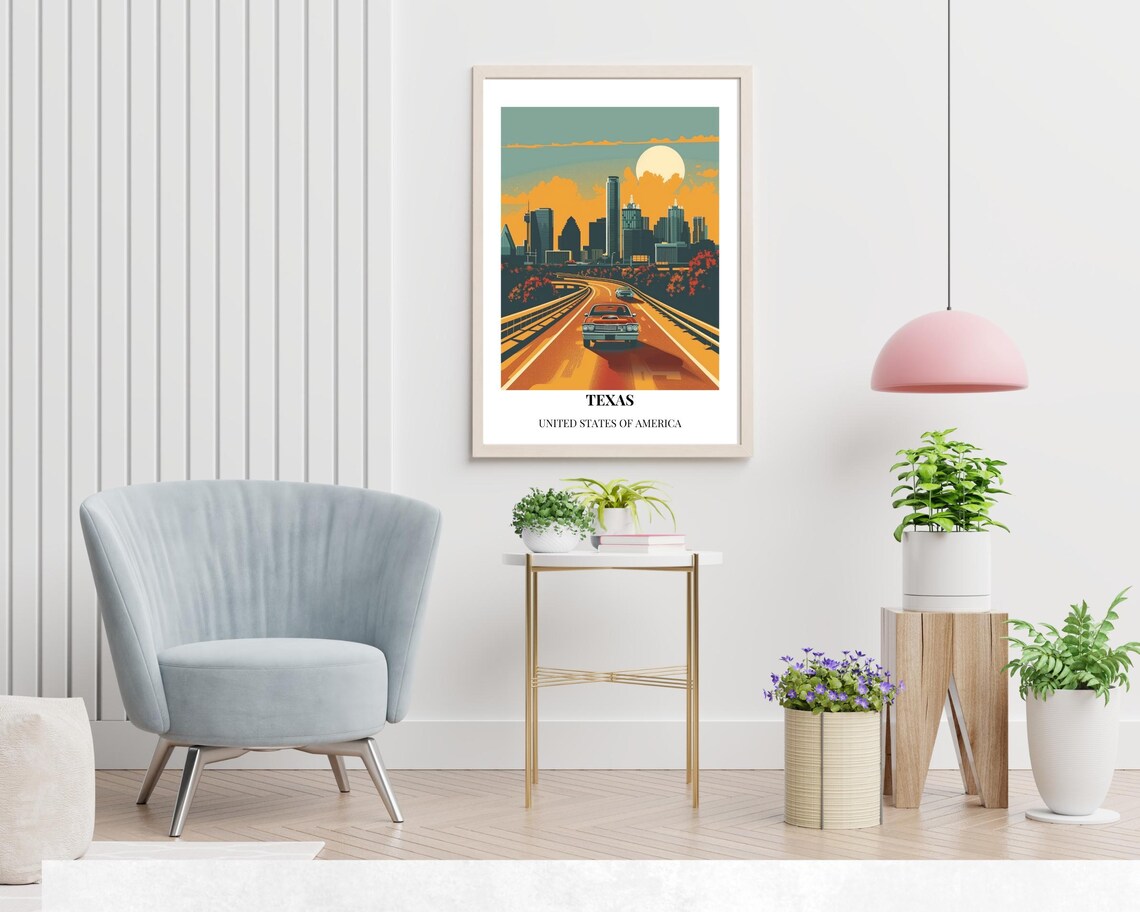Texas City Skyline Sunset Highway Poster With Bottom Title Lettering - Image 2