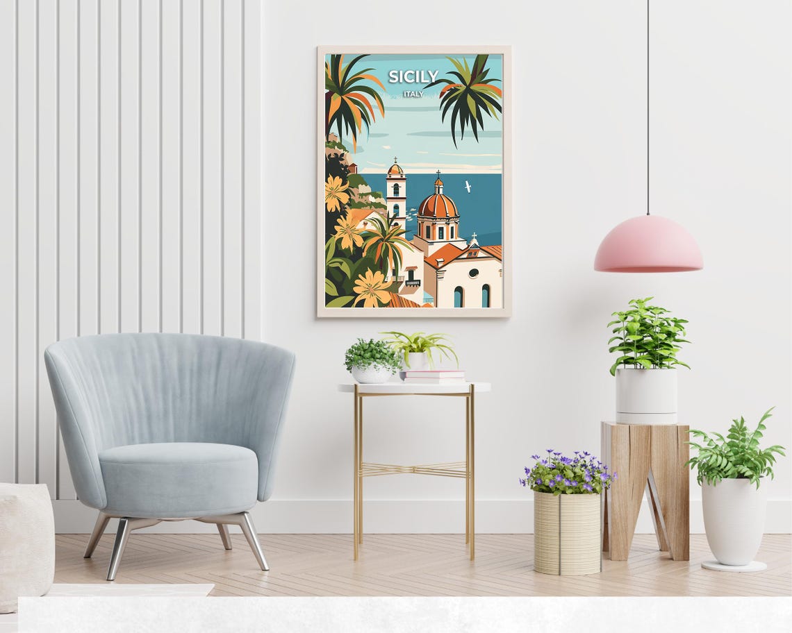 Sicily Italy Coastal Church With Terracotta Dome And Palm Trees Poster - Image 2