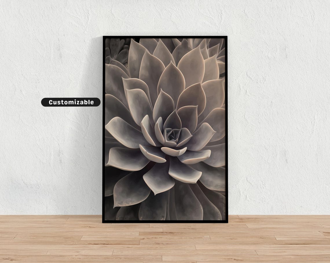 Neutraltoned Succulent In Artistic Rendering Minimal Botanical Wall Art Neutral Nature Print