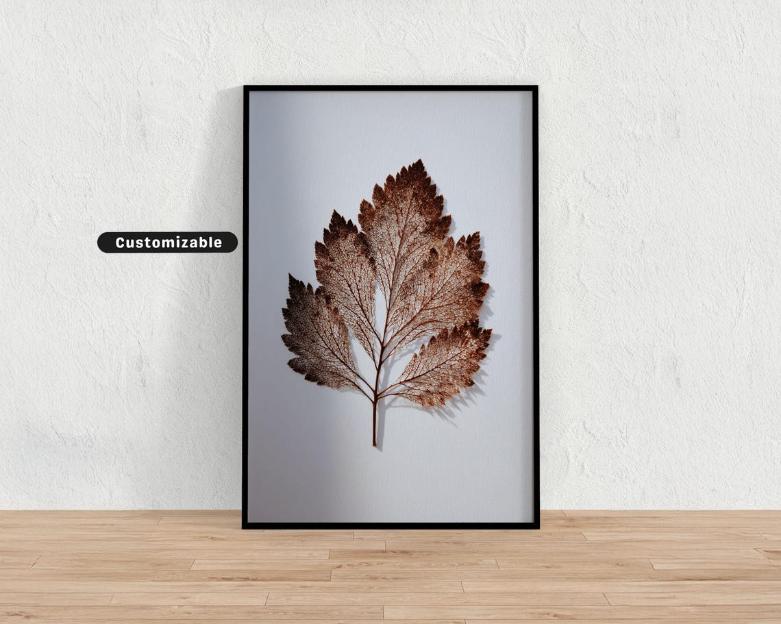 Dried Skeleton Leaf Poster Brown Minimal Botanical Nature Study Decor