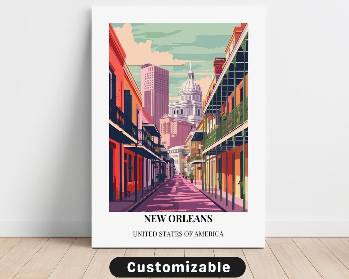 New Orleans French Quarter Street Balconies Louisiana Travel Poster