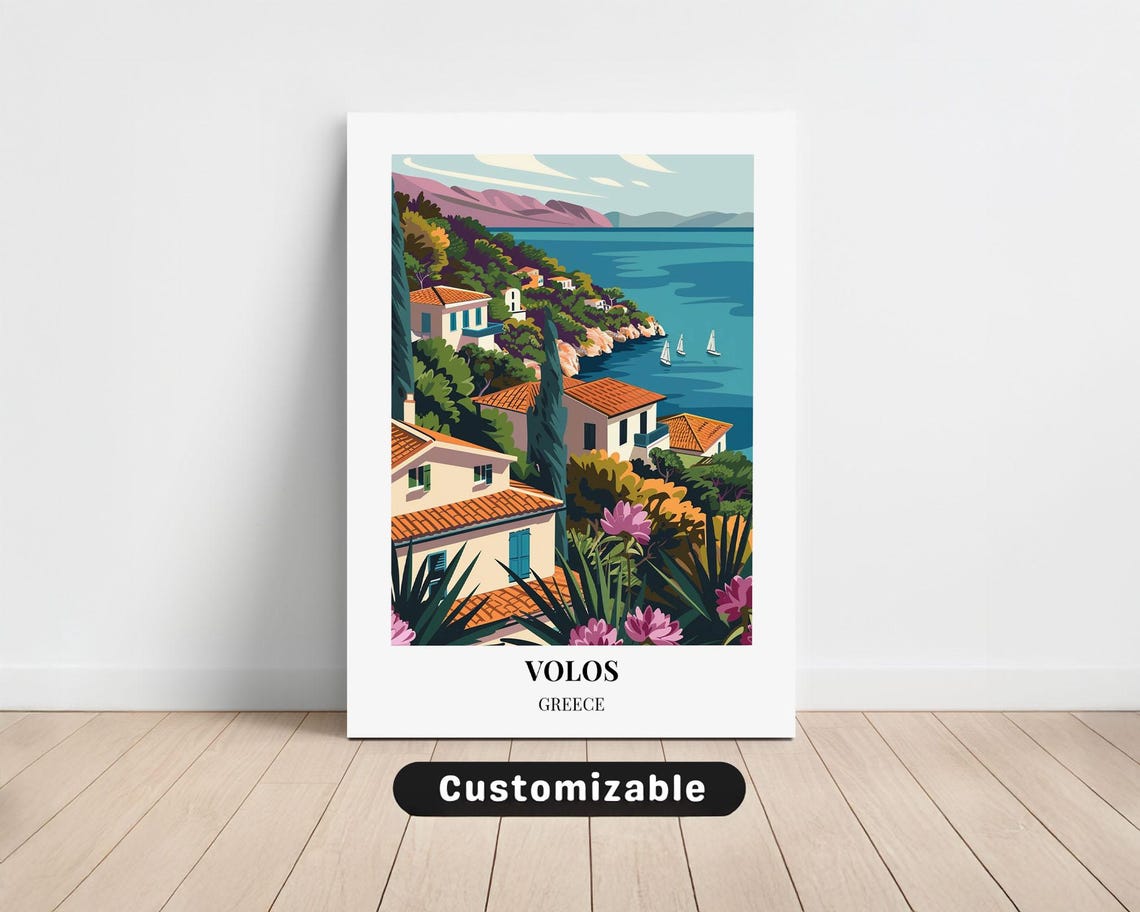 Volos Greece Coastal Town Sailboats Vintage Travel Canvas Poster