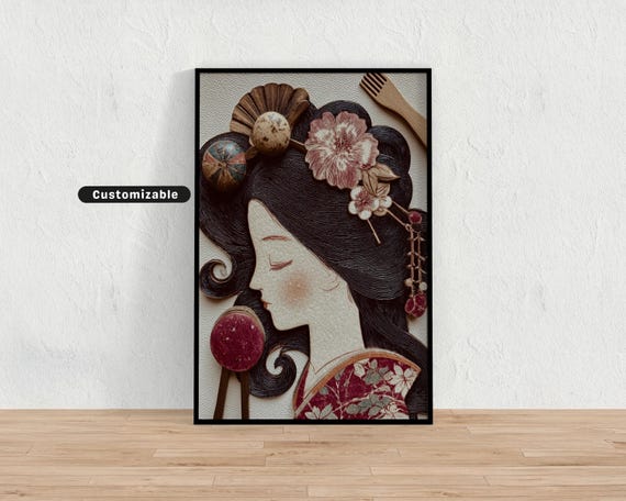 Geisha Hair Accessories In Closeup Woodblock Style Japanese Wall Art Print Zen Asian Decor