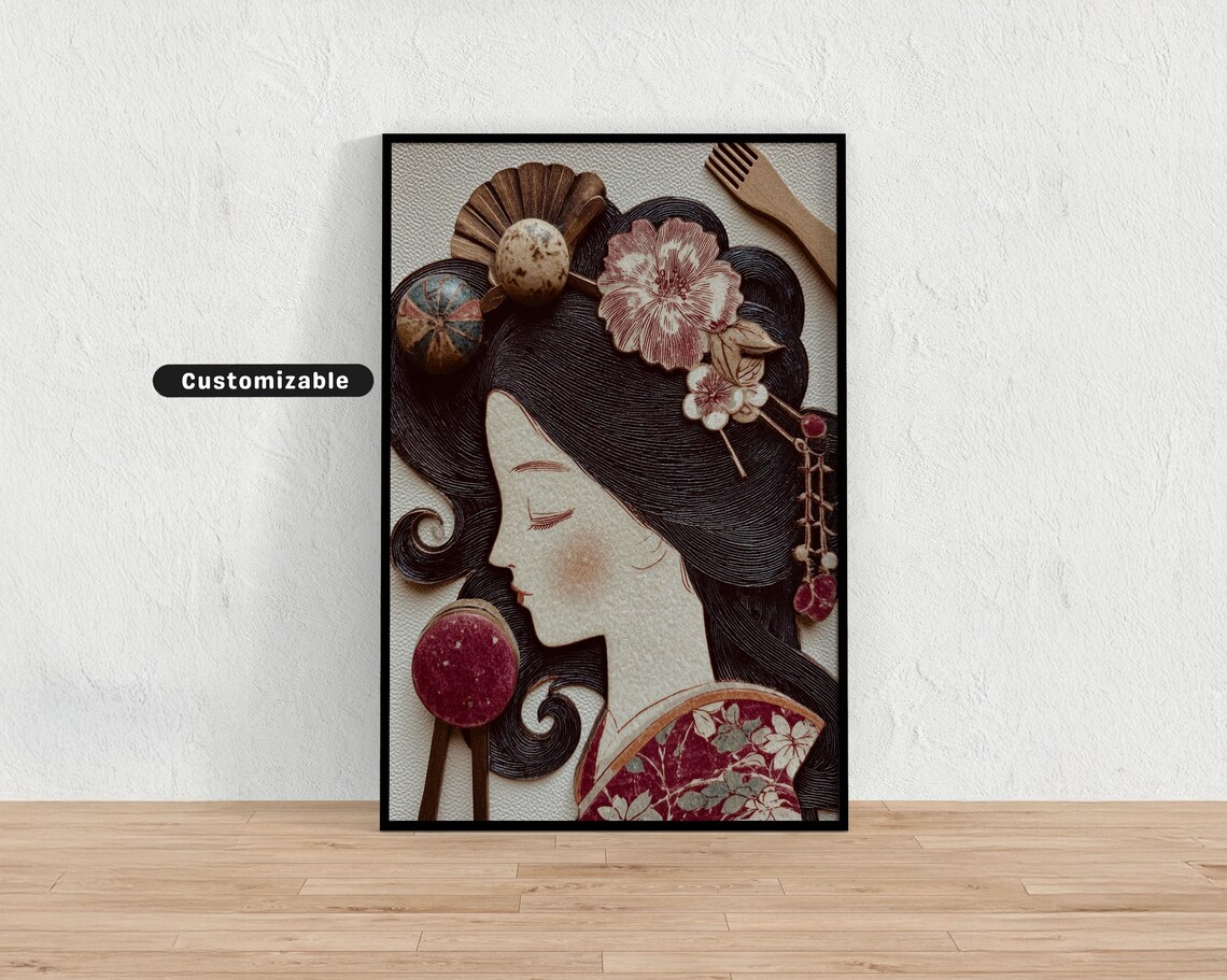 Geisha in Profile With Traditional Kanzashi Hair Ornaments Art Poster