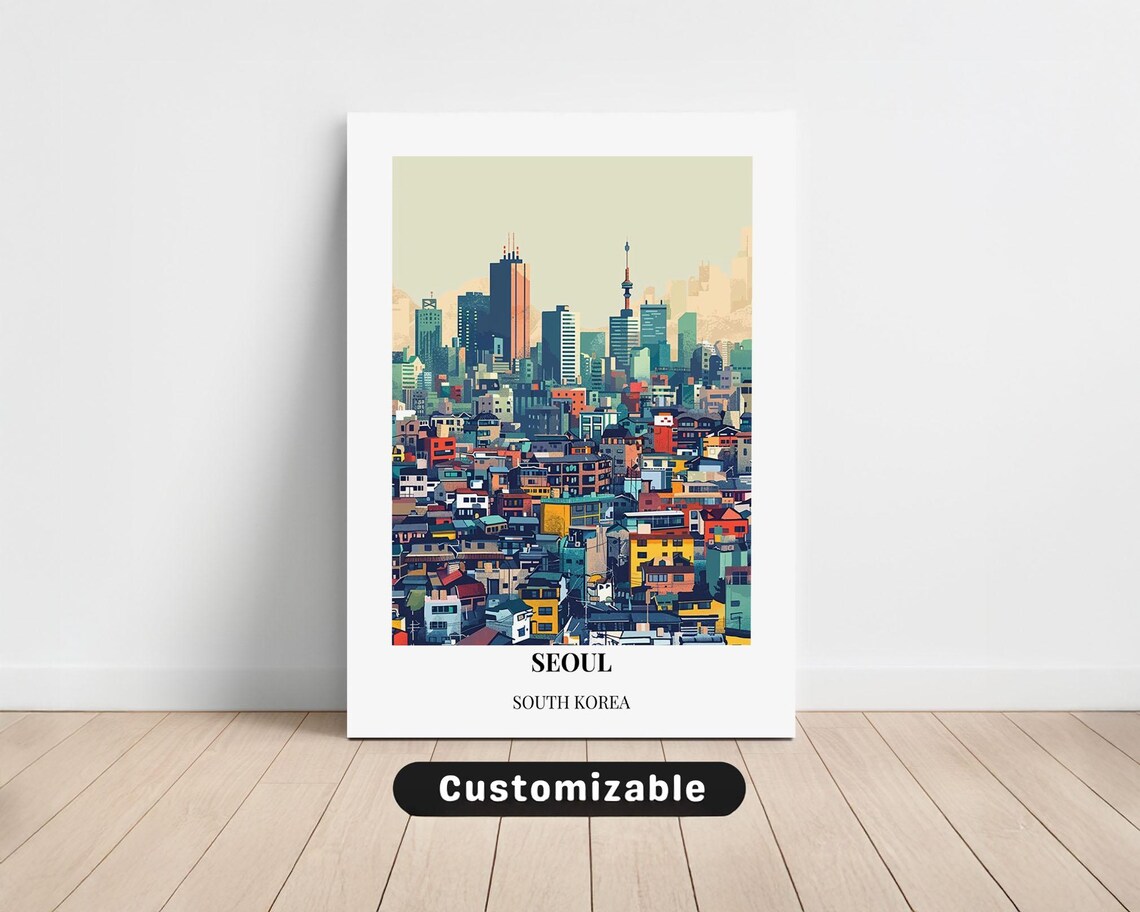 Seoul South Korea City Skyline N Seoul Tower Custom Travel Poster