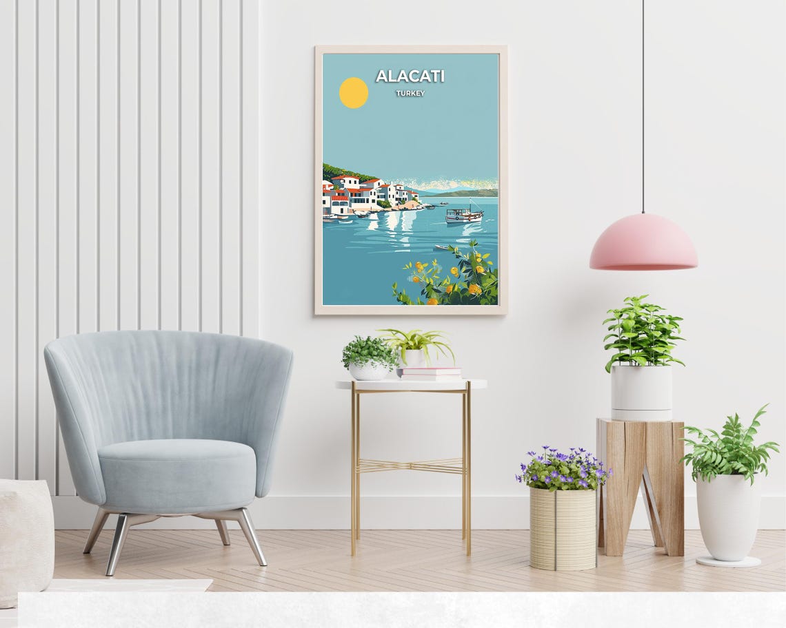 Alacati Turkey Seaside White Town Aegean Coast Travel Art Poster - Image 2