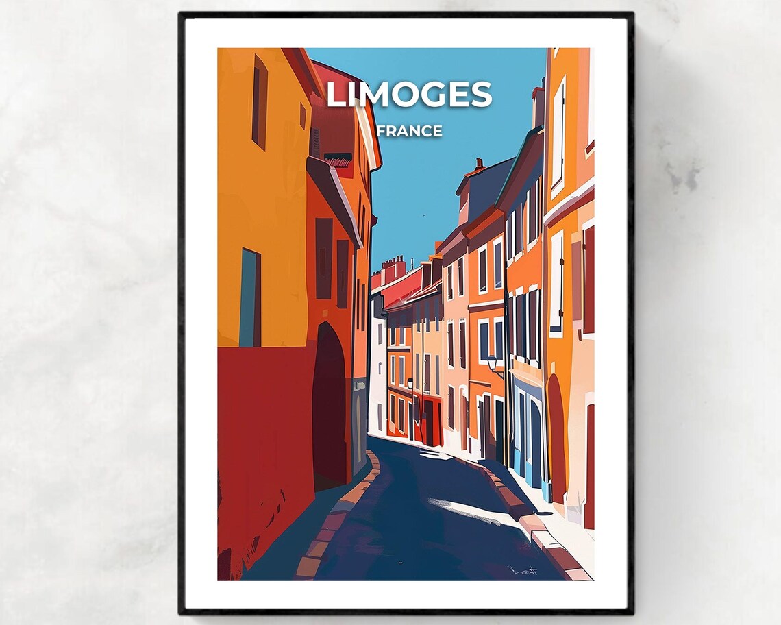 Limoges France Old Town Street Blue Sky Summer Travel Poster