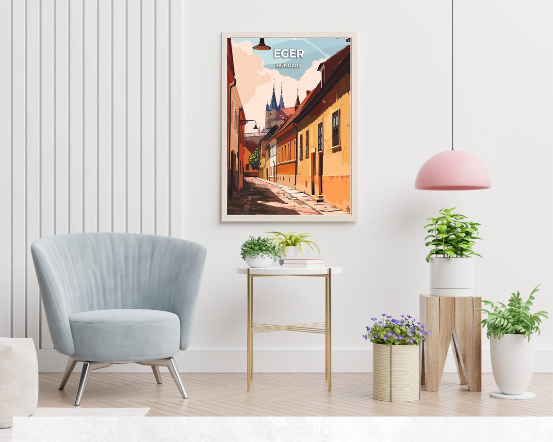 Eger Hungary Old Town Street Cathedral Spires Vintage Travel Poster - Image 2