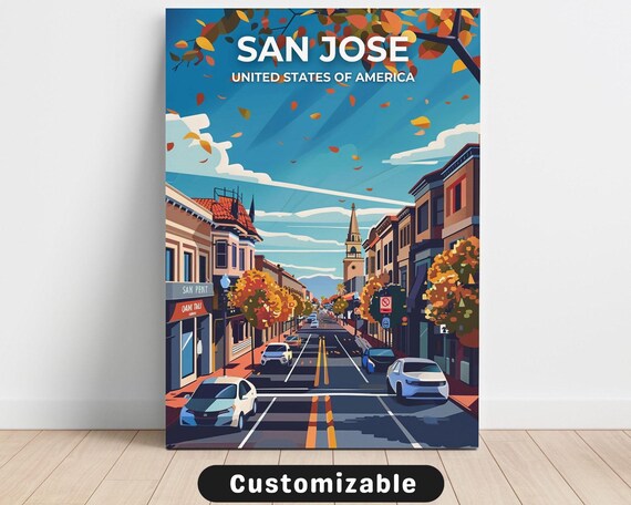San Jose Downtown Autumn Street Retro Style Vintage Travel Poster