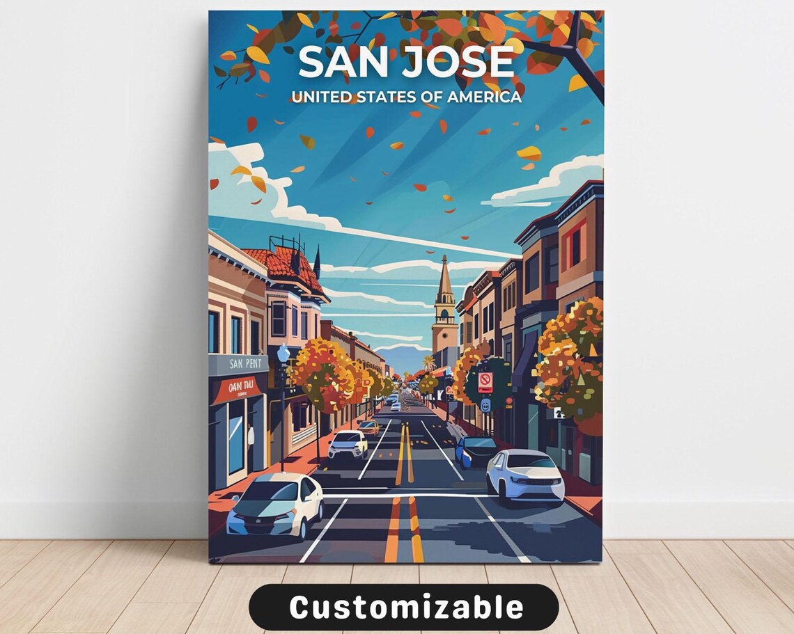 San Jose Downtown Autumn Street Retro Style Vintage Travel Poster
