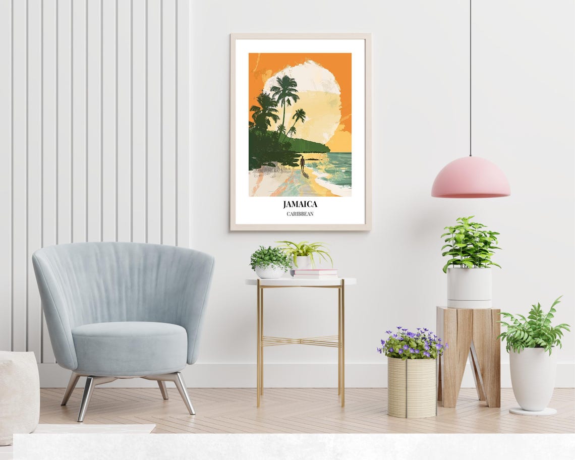 Jamaica Caribbean Giant Sunset Silhouetted Palm Beach Poster - Image 2