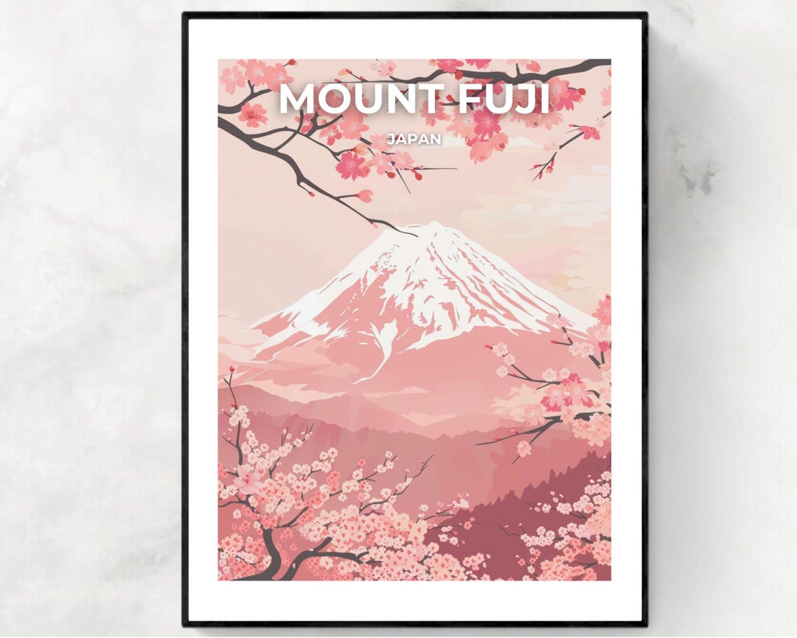 Mount Fuji Japan Cherry Blossom Spring Travel Poster Scenic Gift