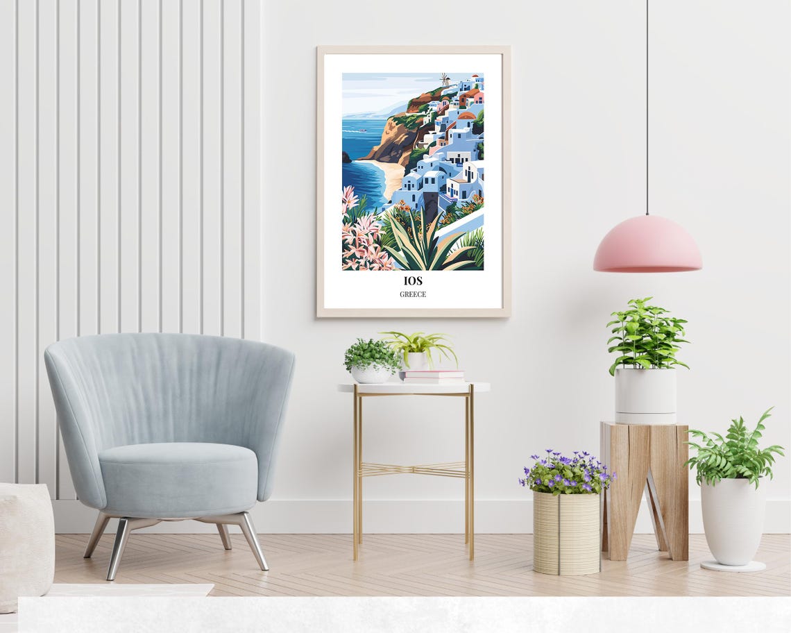 Ios Greece Cliffside Whitewashed Village with Windmill Travel Poster - Image 2