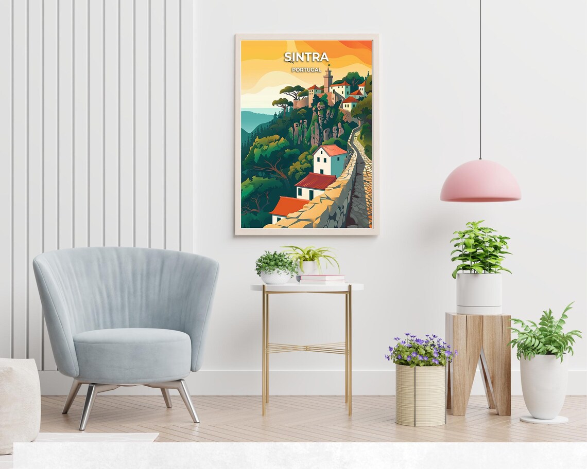 Sintra Portugal Hilltop Castle Walls Sunset Vintage Travel Poster - Image 2