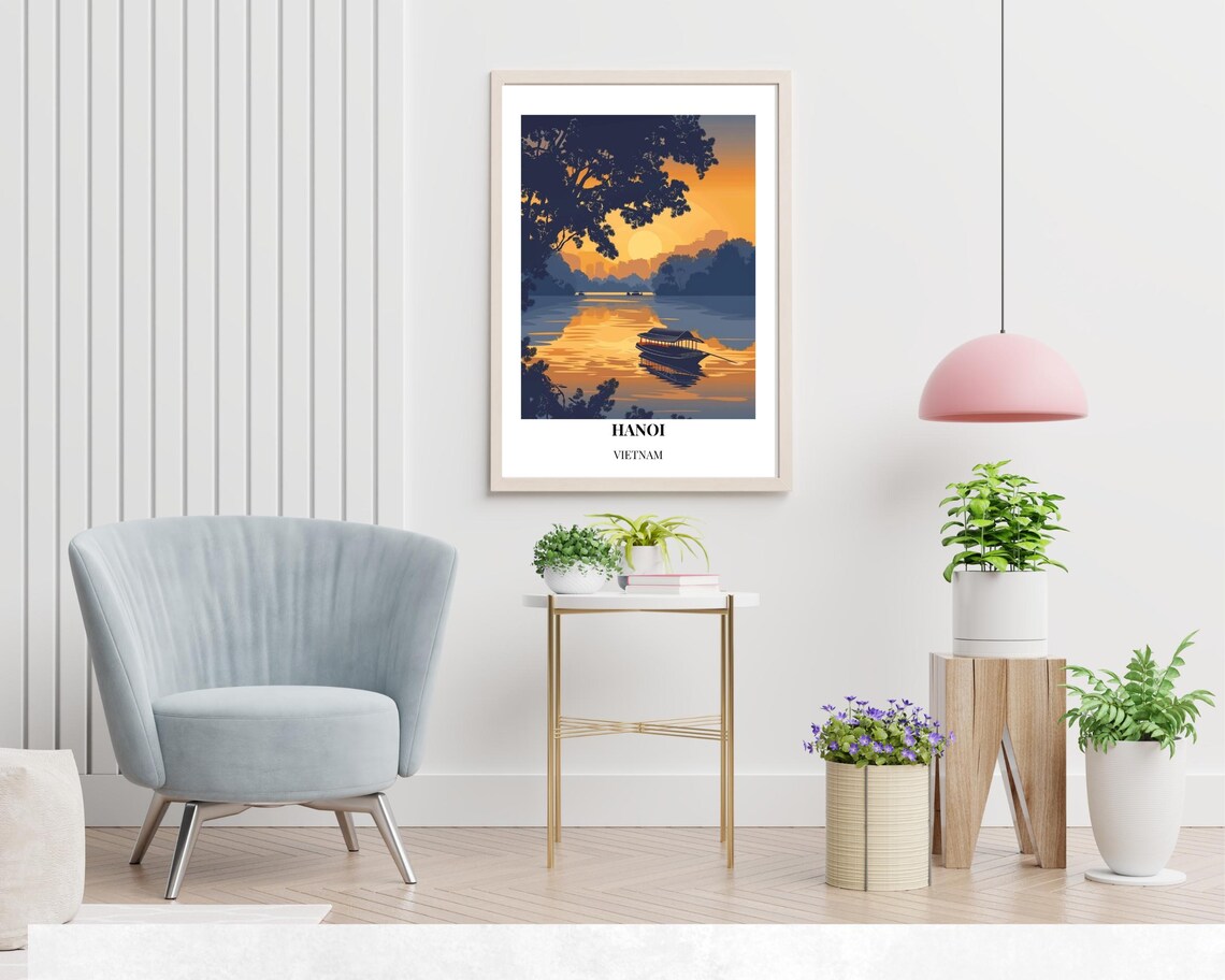 Hanoi Hoan Kiem Lake Sunset With Traditional Boat Vietnam Poster - Image 2