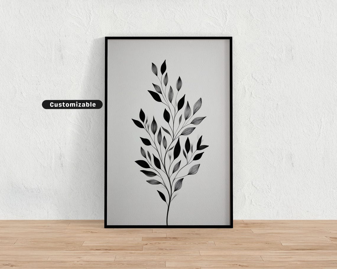 Elegant Black Botanical Branch Line Drawing Minimalist Poster