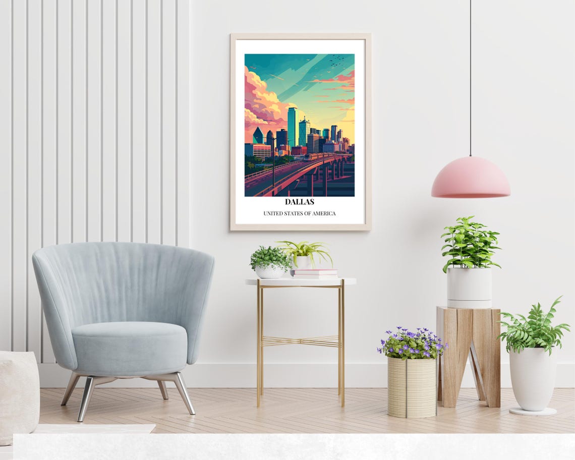 Dallas Texas Skyline Sunset Light Rail Bridge City Travel Poster - Image 2