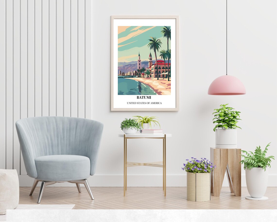 Batumi Palm Promenade Pastel Seaside Vintage-Style Travel Poster - Image 2