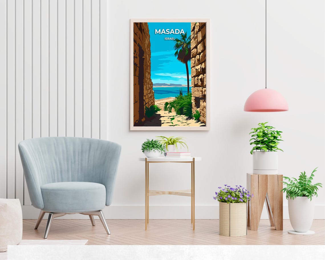 Masada Israel Ancient Stone Path Sea View Palm Travel Poster - Image 2