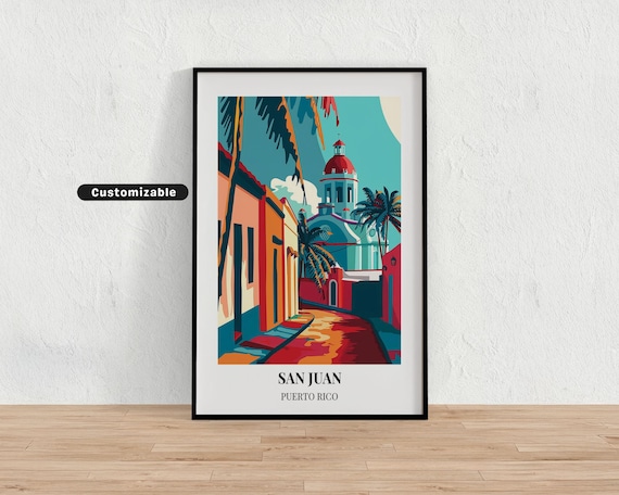 San Juan Puerto Rico Colorful Colonial Street Vintage Travel Poster
