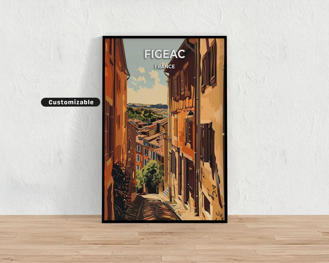 Figeac France Medieval Street Travel Poster Old Town Alley Scene