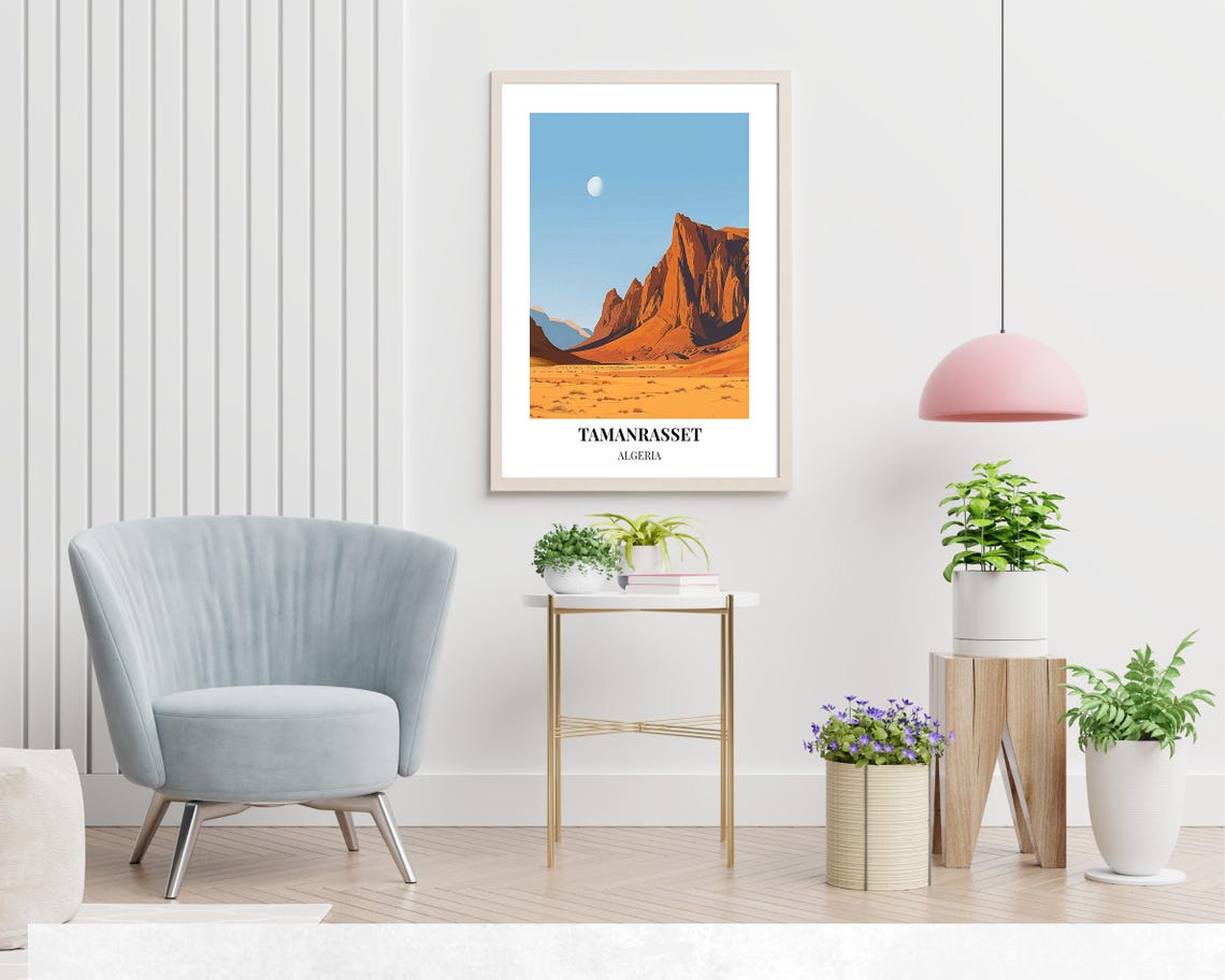 Tamanrasset Algeria Desert Mountain Minimalist Moonlit Art Poster - Image 2