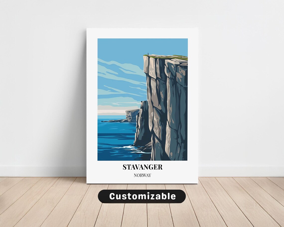 Stavanger Norway Preikestolen Cliff Travel Poster Nordic Fjord