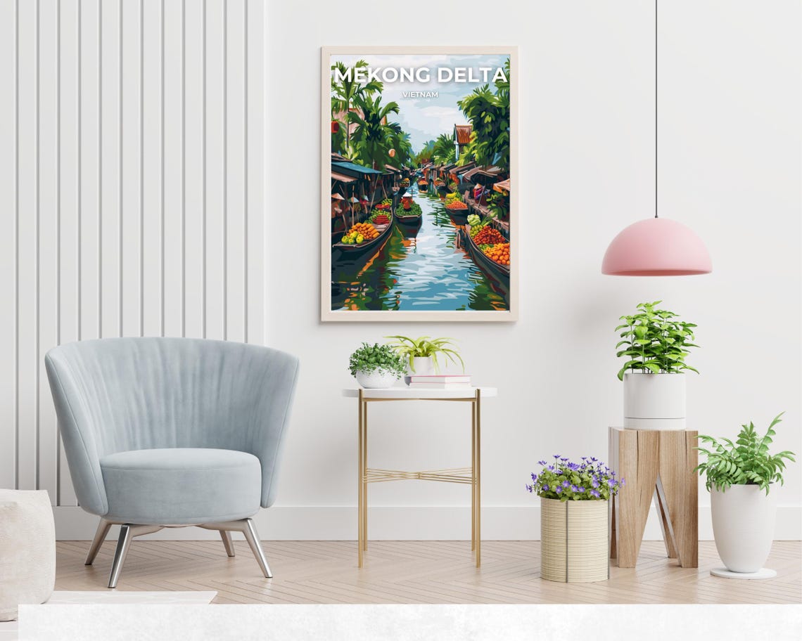 Mekong Delta Vietnam Floating Market Boats Canal Scene Poster - Image 2