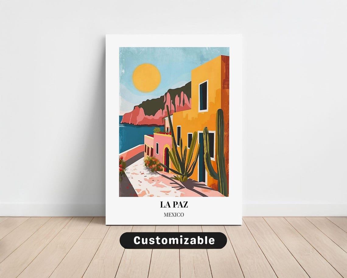 La Paz Mexico Colorful Baja Coastal Street Scene Travel Poster