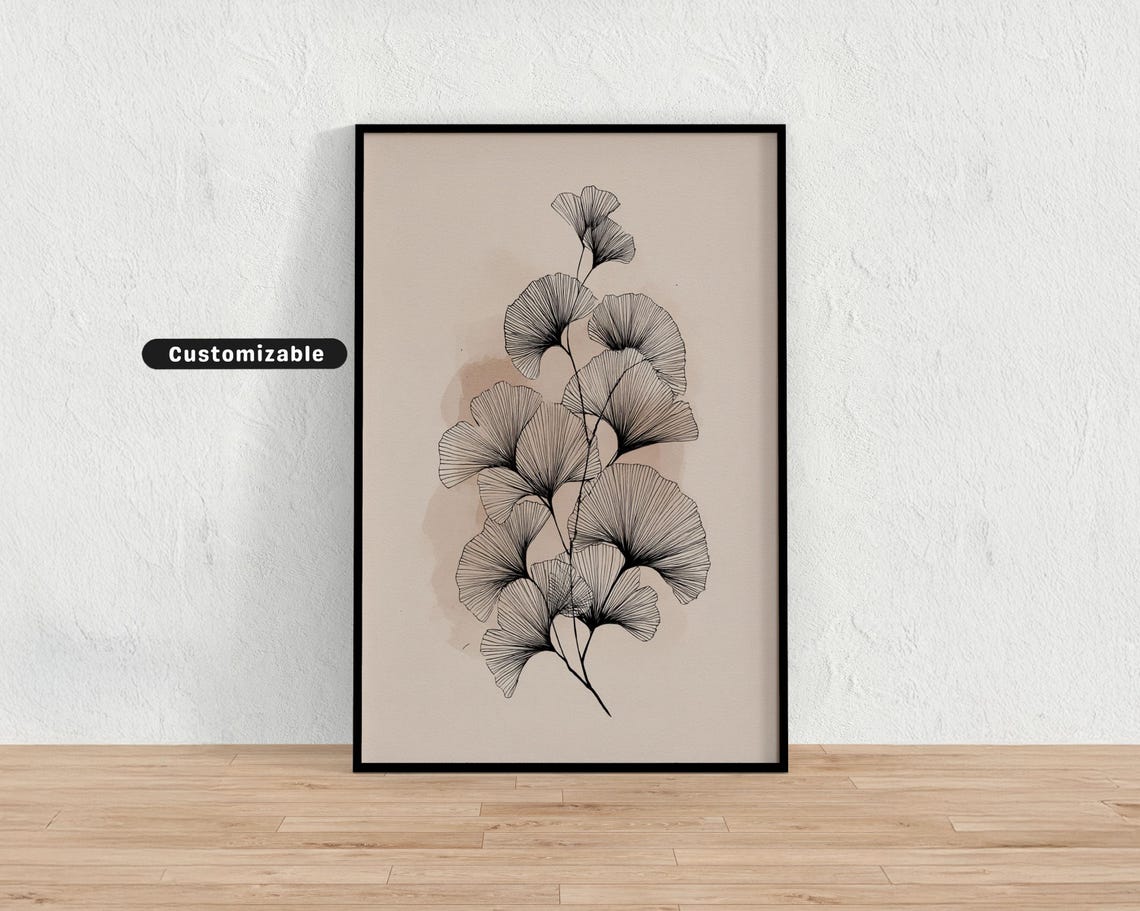 Beige Minimalist Botanical Drawing With Clean Lines And Balance Neutral Wall Art Print Modern Decor