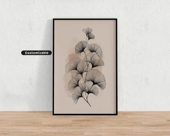 Beige Minimalist Botanical Drawing With Clean Lines And Balance Neutral Wall Art Print Modern Decor