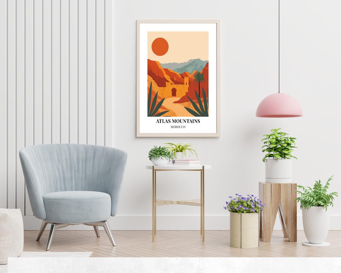 Atlas Mountains Morocco Big Red Sun Desert Gorge Travel Poster - Image 2