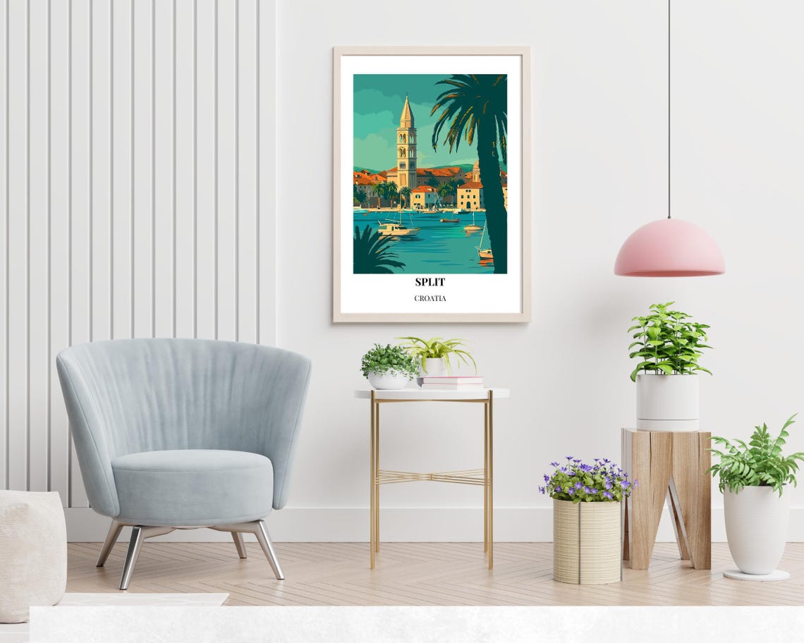 Split Croatia Harbor Sailboats Under the Cathedral Bell Tower Poster - Image 2