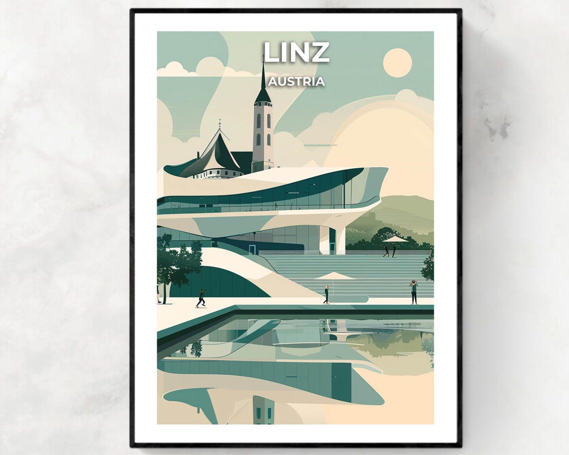 Linz Austria Ars Electronica Center Modern Glass Building Poster
