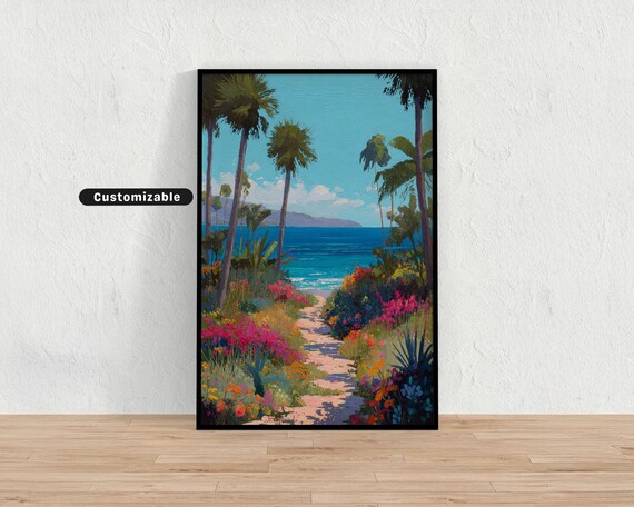 Tropical Beach Path With Colorful Flowers And Palms Coastal Poster