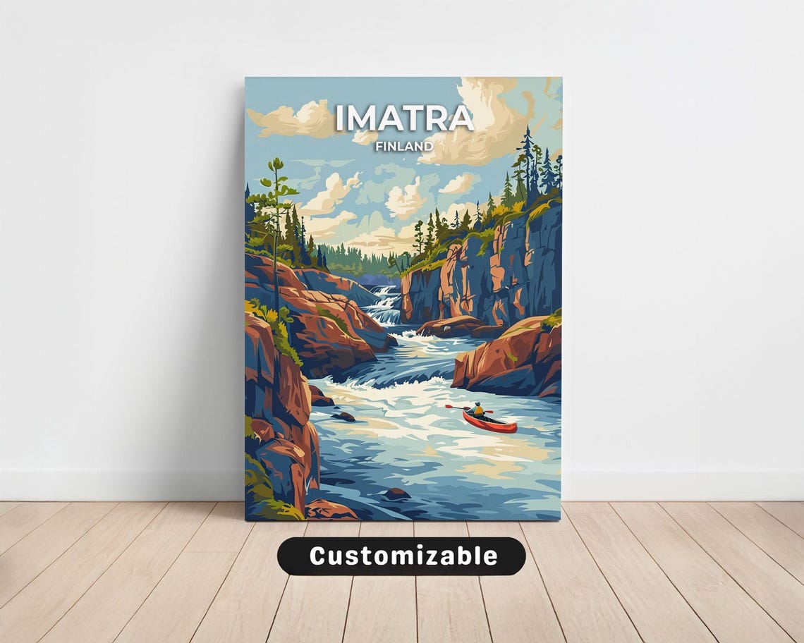 Imatra Finland Canyon Rapids Kayaker Adventure Travel Poster