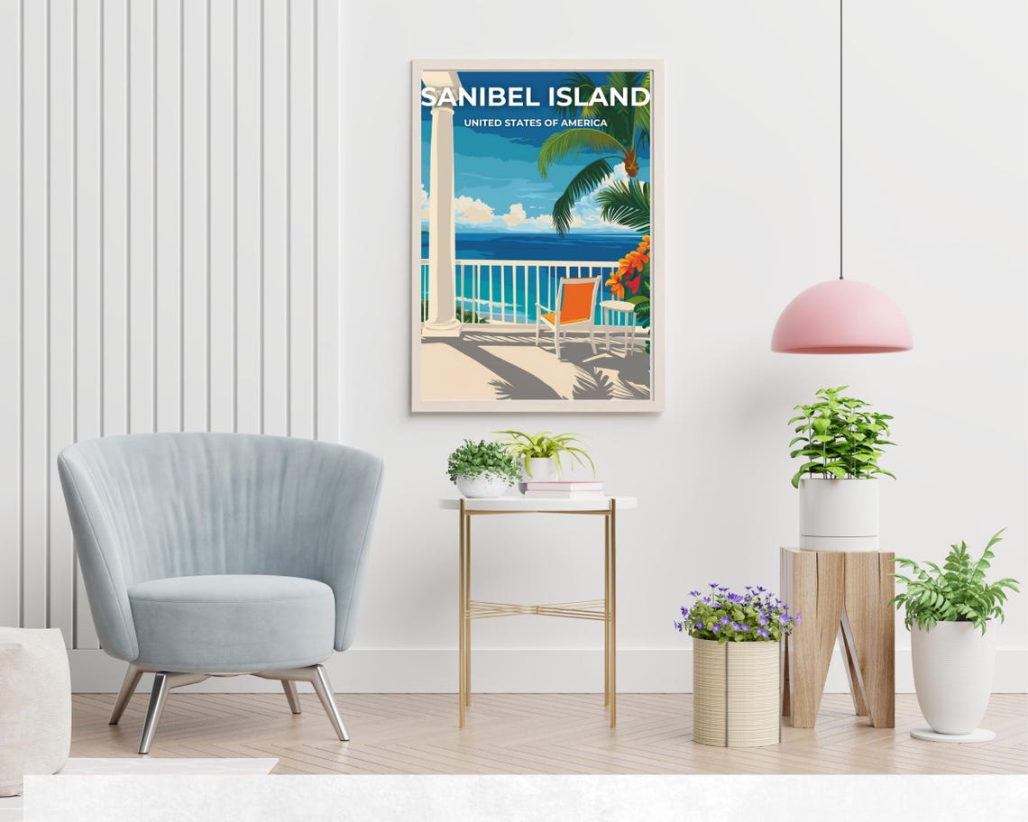 Sanibel Island Florida Tropical Terrace Sea View Retro Travel Poster - Image 2