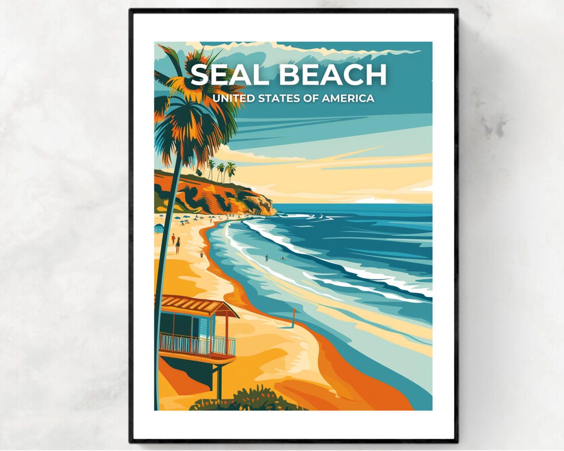 Seal Beach California Sunset Lifeguard Tower Travel Poster View