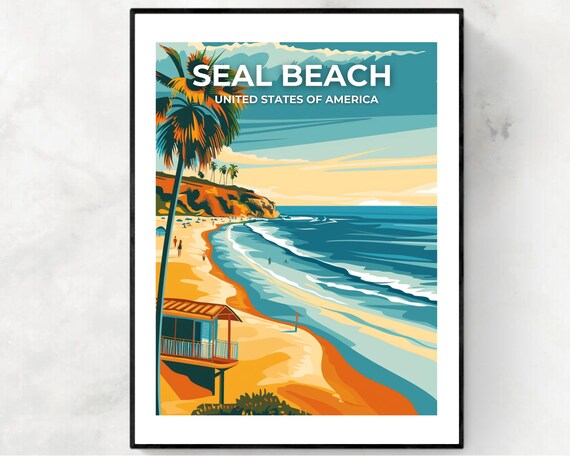 Seal Beach Travel Print Wall Art Seal Beach California City Print Seal Beach Travel Gift Seal Beach City Poster