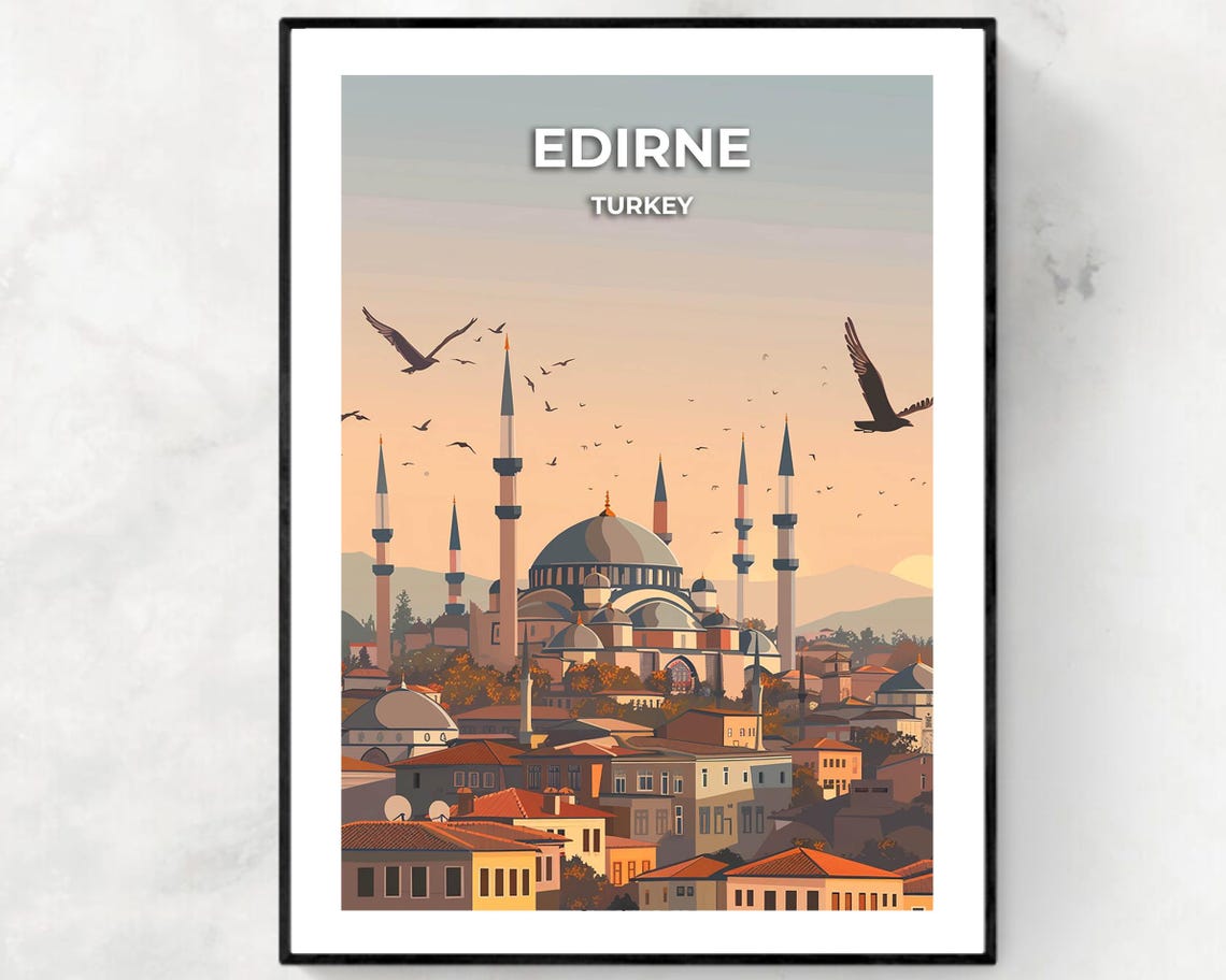 Historic Selimiye Mosque Edirne Turkey at Sunset Travel Poster